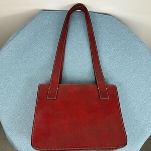 Fossil Vintage Red Leather Contrast Stitch Shoulder Bag